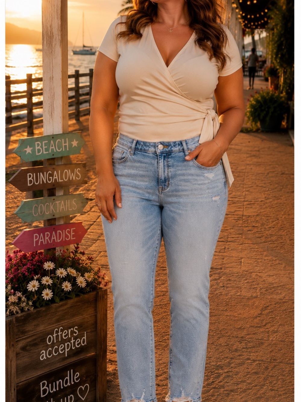 Layne Bryant Light Wash Distressed Hem Straight Leg Jeans Plus Size